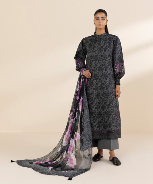 Unstitched Lawn '25 -  2 Piece - Embroidered Lawn Suit - 0U2DEDY25V12