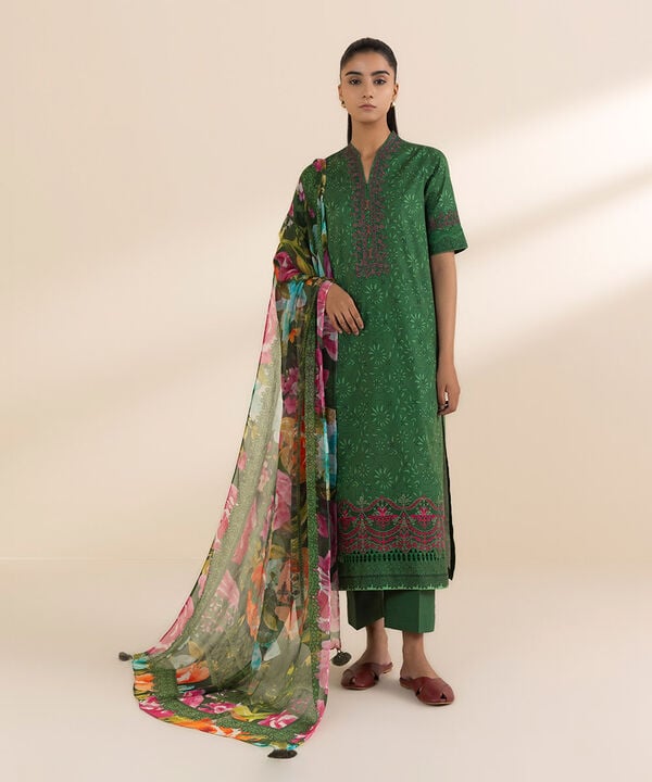 Unstitched Lawn '25 - 2 Piece - Embroidered Lawn Suit - 0U2DESG25V12