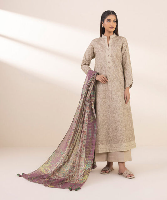 Unstitched Lawn '25 - 3 Piece - Printed Zari Lawn Suit - 0U3PDY25V136