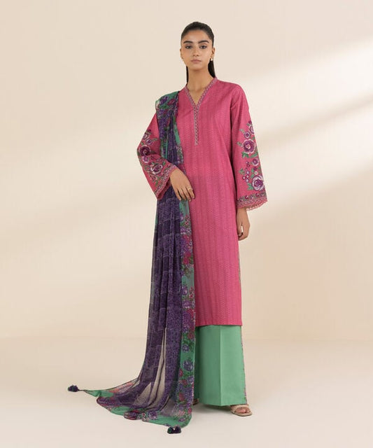 Unstitched Lawn '25 - 3 Piece - Embroidered Lawn Suit - 0U3PEDY25V16