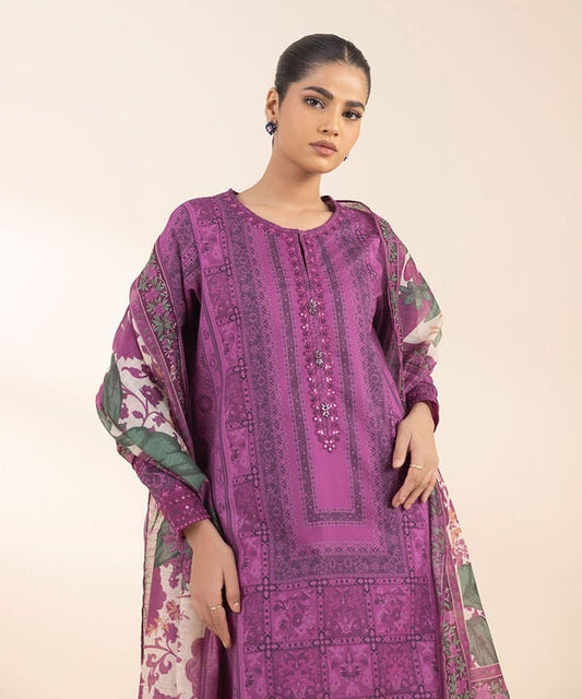 Unstitched Lawn '25 - 3 Piece - Embroidered Lawn Suit - 0U3PESG25V13