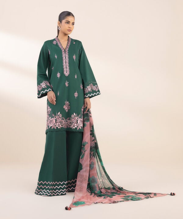 Unstitched Lawn '25 - 3 Piece - Embroidered Lawn Suit - 0U3PESG25V15