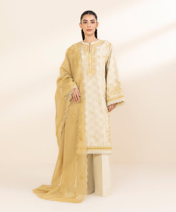 Unstitched Lawn '25 - 3 Piece - Embroidered Cotton Jacquard Suit - 0U3PEST25V14