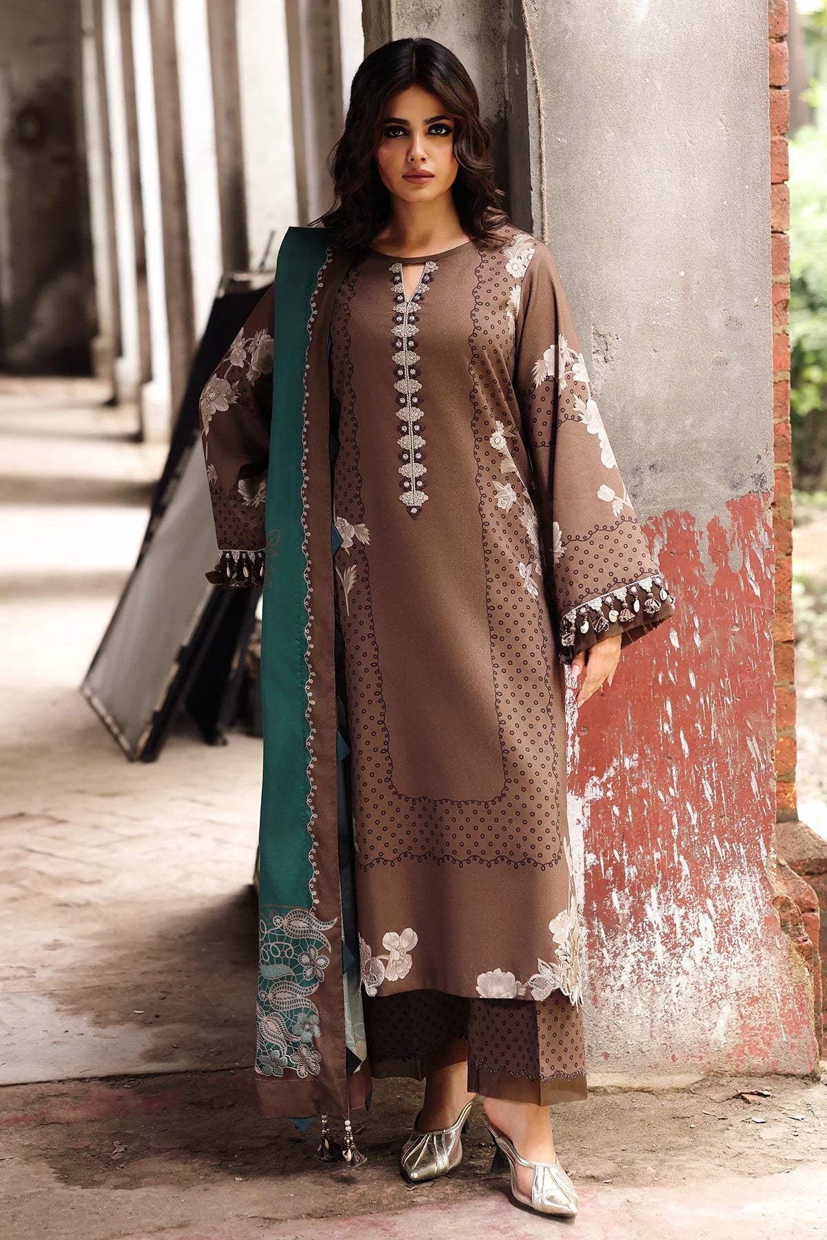 Charizma Mocha Brown Embroidered Unstitched CCW6-16 - RTS