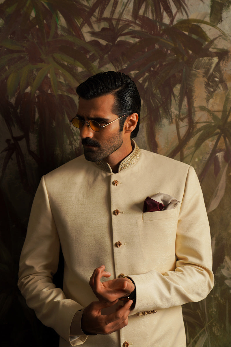 Festive Edit '24 - "Umair" Pearl White Embroidered Sherwani (RTS)