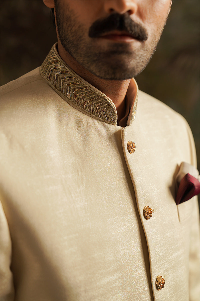 Festive Edit '24 - "Umair" Pearl White Embroidered Sherwani (RTS) photo 3