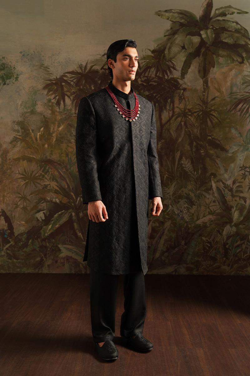 Festive Edit '24 - "Ayan" Black Embroidered Sherwani (RTS) photo 1