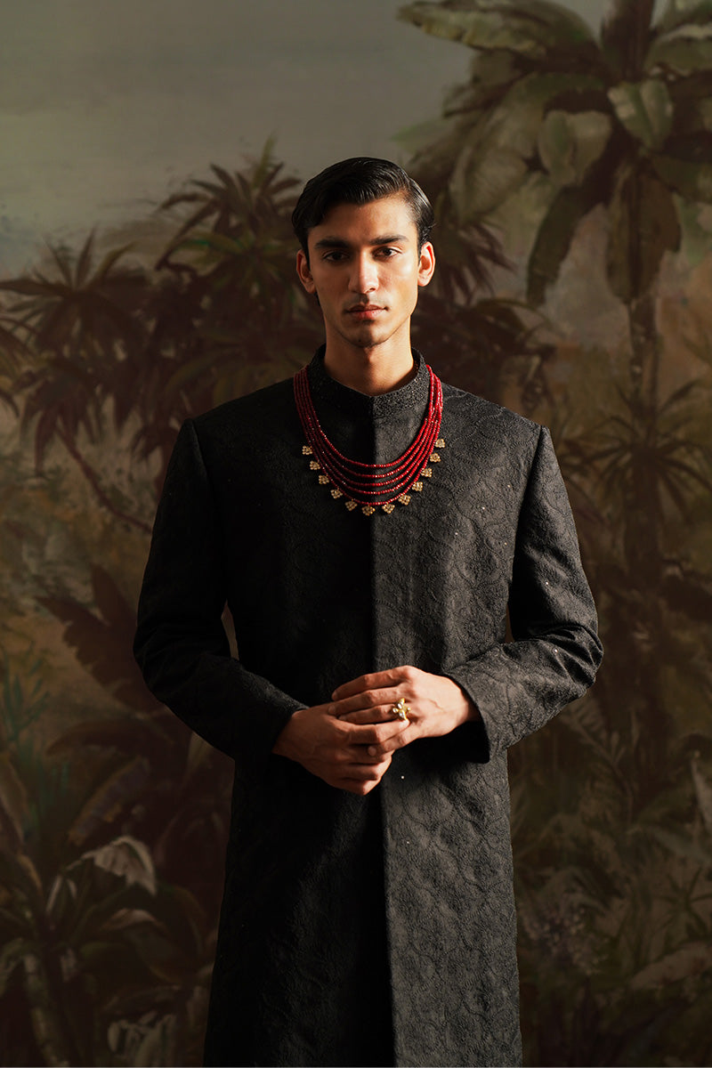 Festive Edit '24 - "Ayan" Black Embroidered Sherwani (RTS) photo 3