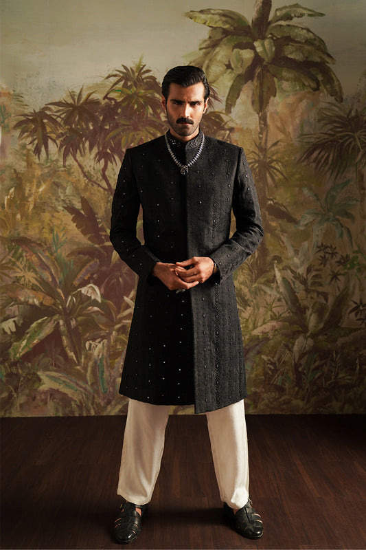 Festive Edit '24 - "Dar" Black Embroidered Sherwani (RTS)