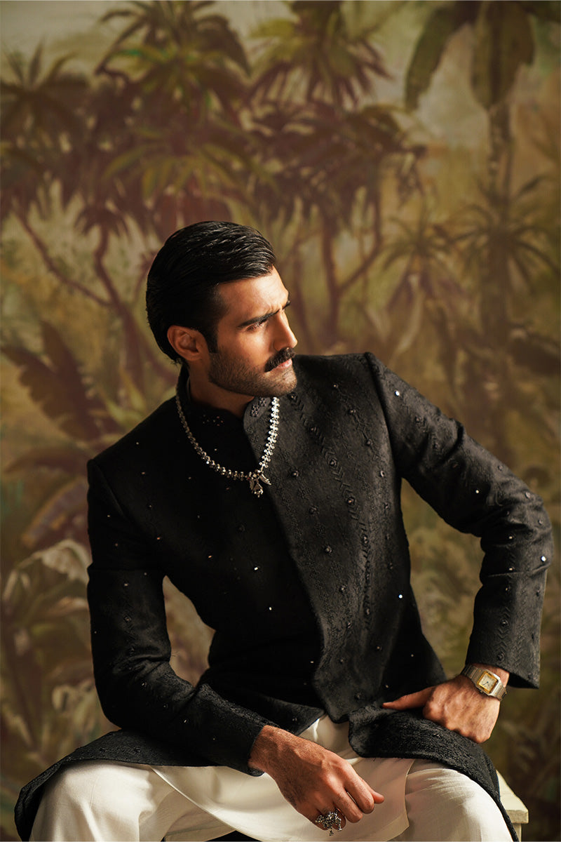 Festive Edit '24 - "Dar" Black Embroidered Sherwani (RTS)