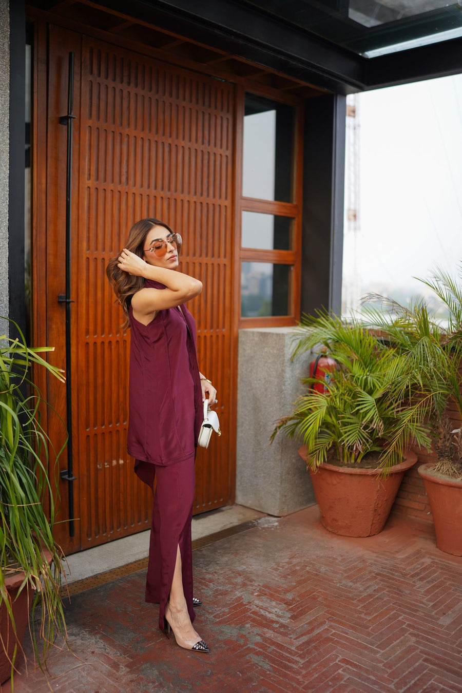 Burgundy Montserrat Set with Slit Pants (RTS) photo 2