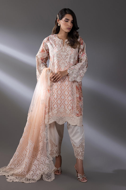 Stitched Embroidered  Peach Suit - RTS