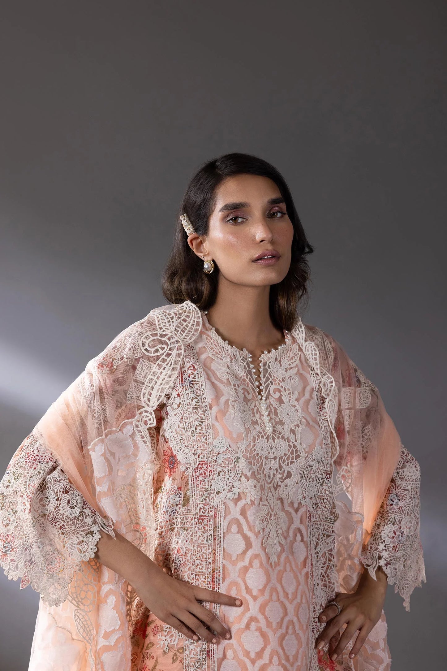 Stitched Embroidered  Peach Suit - RTS