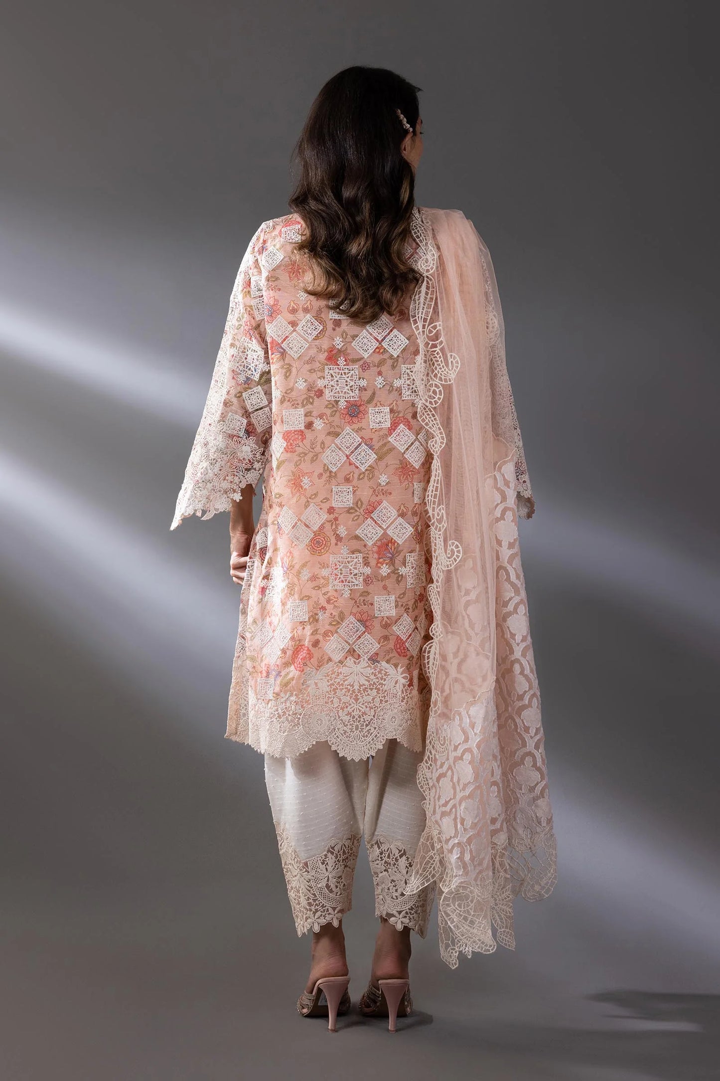 Stitched Embroidered  Peach Suit - RTS