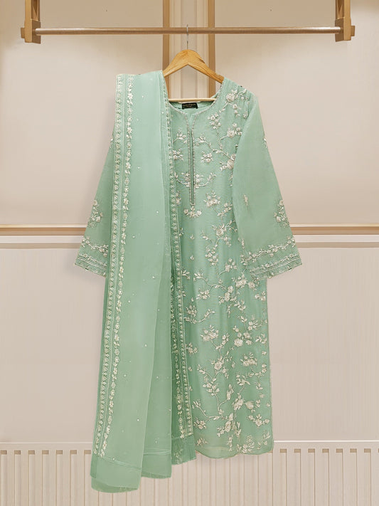 3 Piece - Pure Cotton Net Embroidered Suit S109761