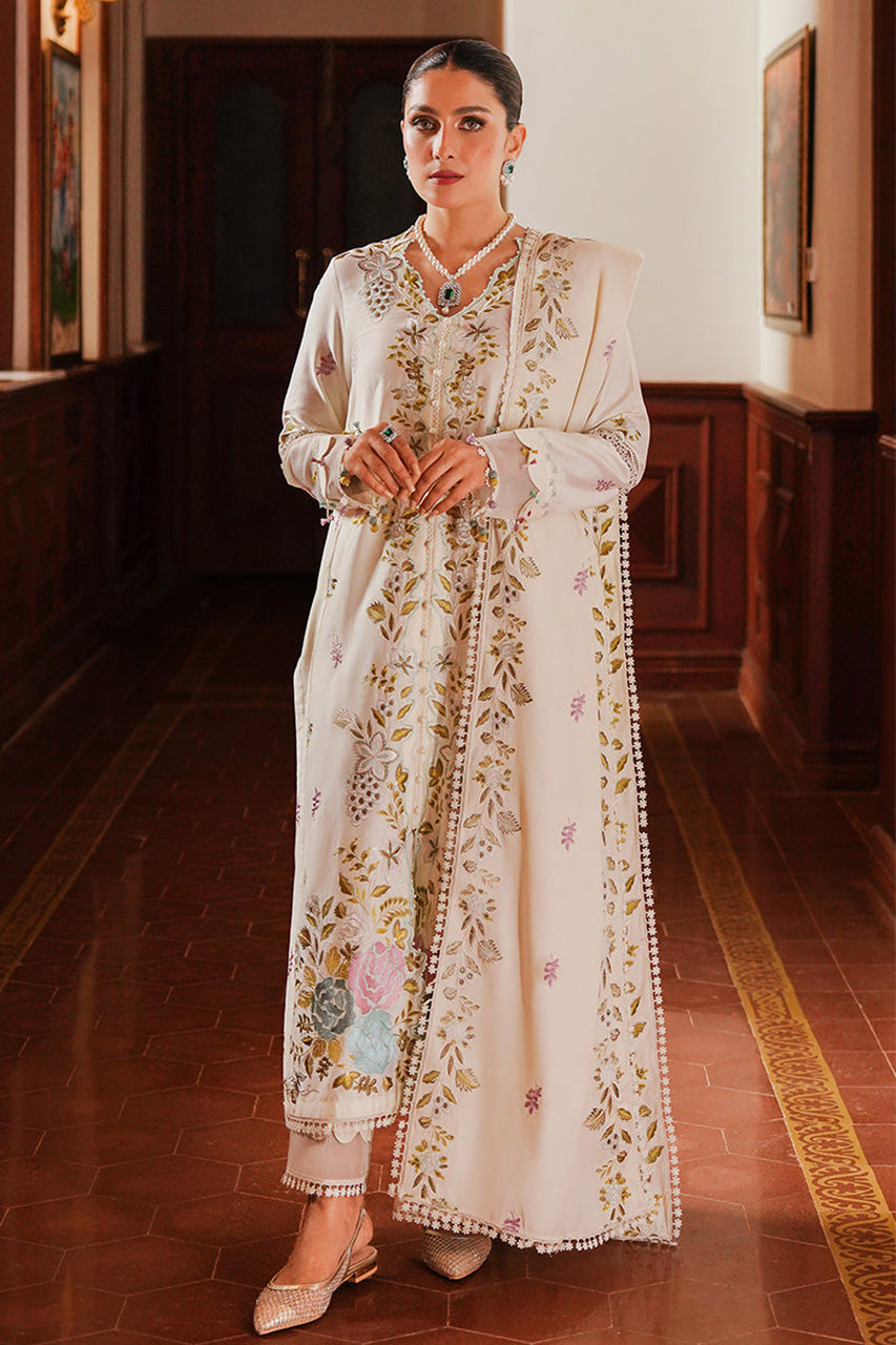 STAIN DE LUXE'24-IVORY GARDEN-3PC SATIN EMBROIDERED SUIT