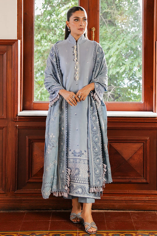 STAIN DE LUXE'24-SERENITY BLUE-3PC SATIN EMBROIDERED SUIT