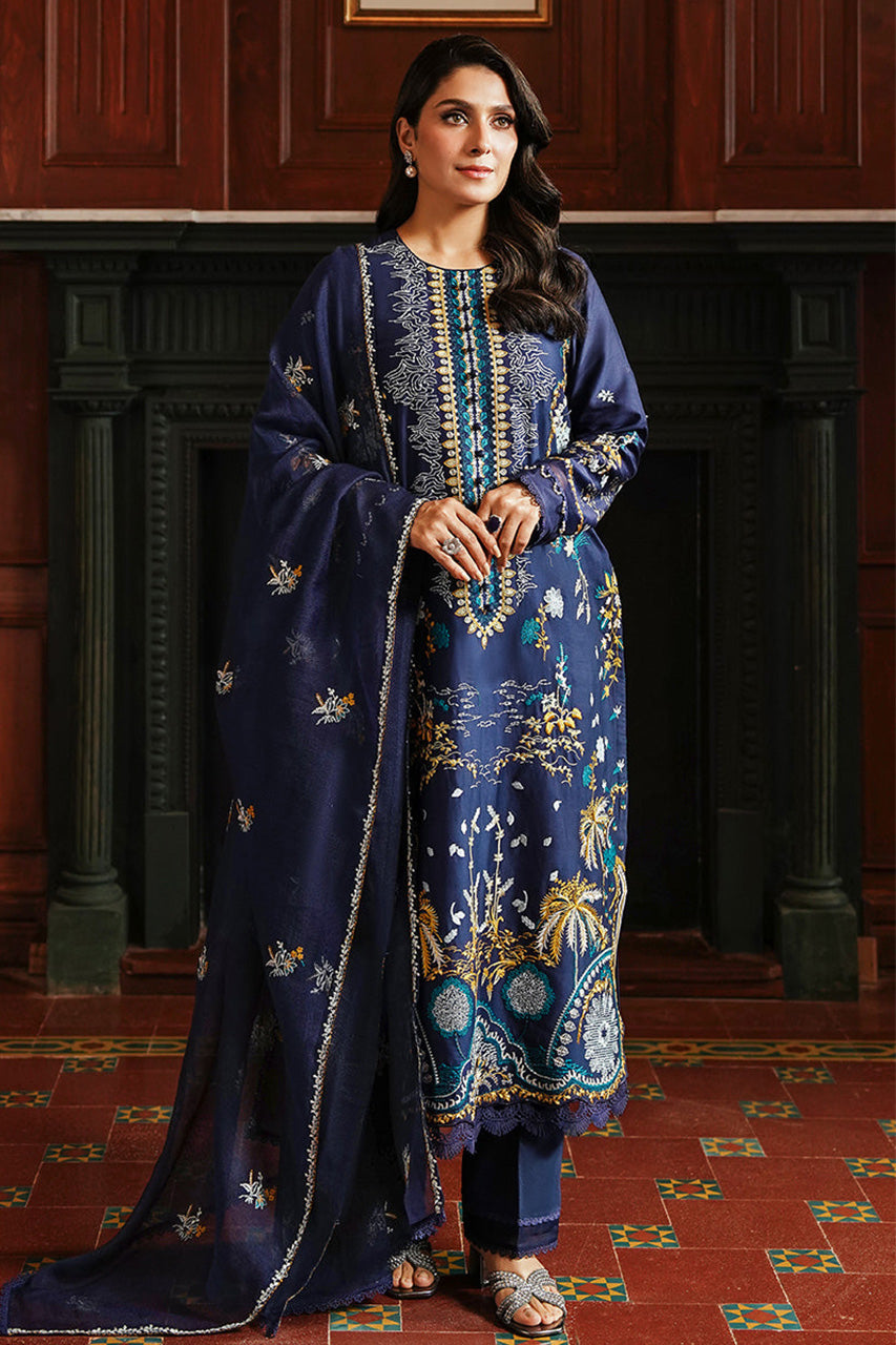 STAIN DE LUXE'24-CELESTIAL NAVY-3PC SATIN EMBROIDERED SUIT