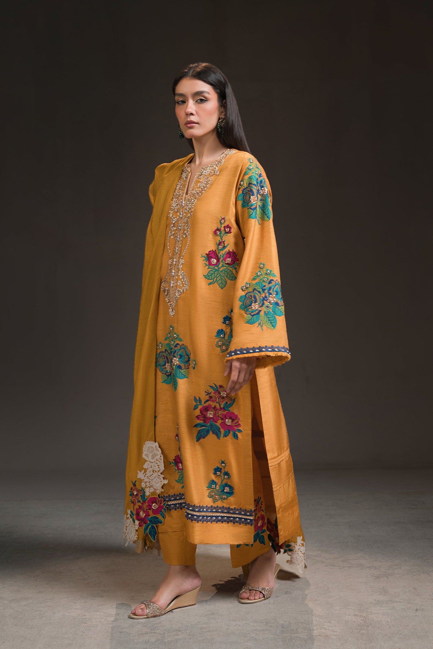 Mustard Yellow Long Kurta Set (D-17)