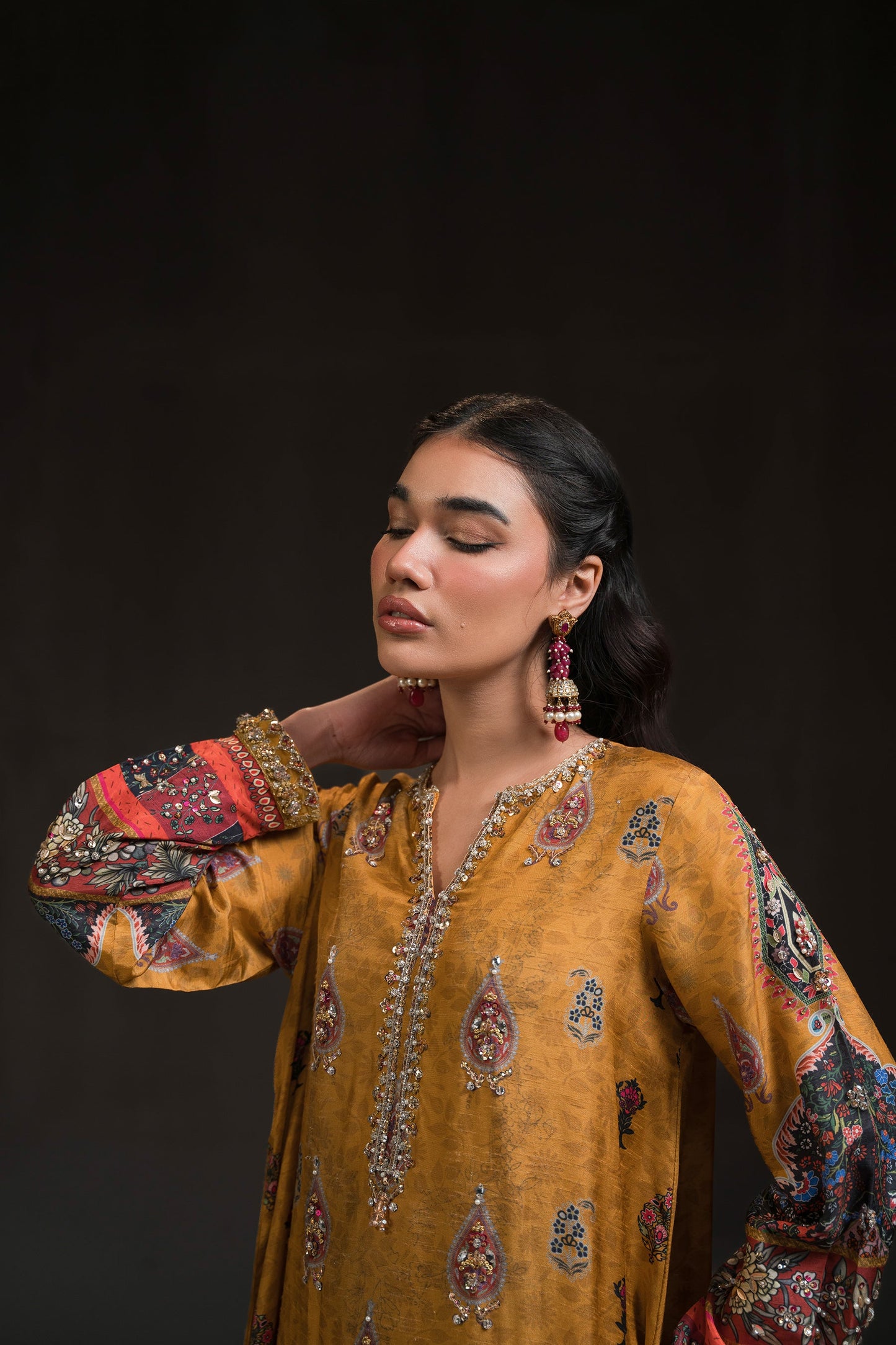 Mustard Gold Kaftan Set (D-12)