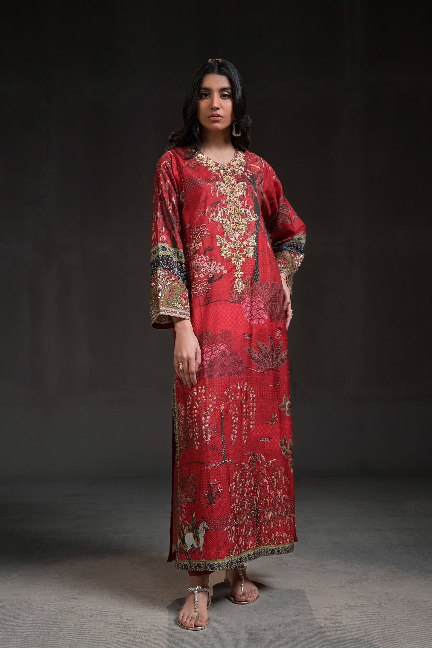 Red Garden Story Kurta Set (D-13)