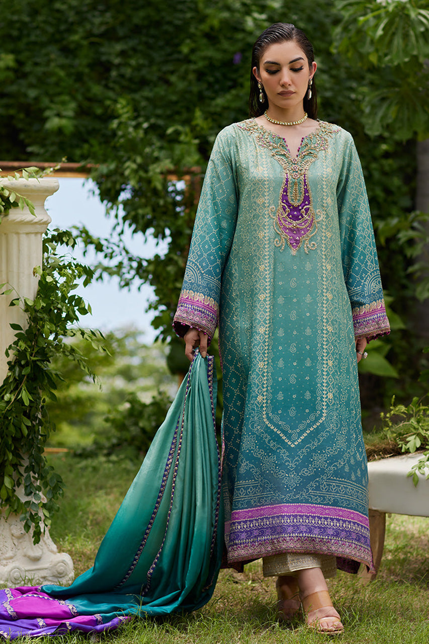 Mayna festive'24 - Leisha Teal Ombre Shirt And Dupatta