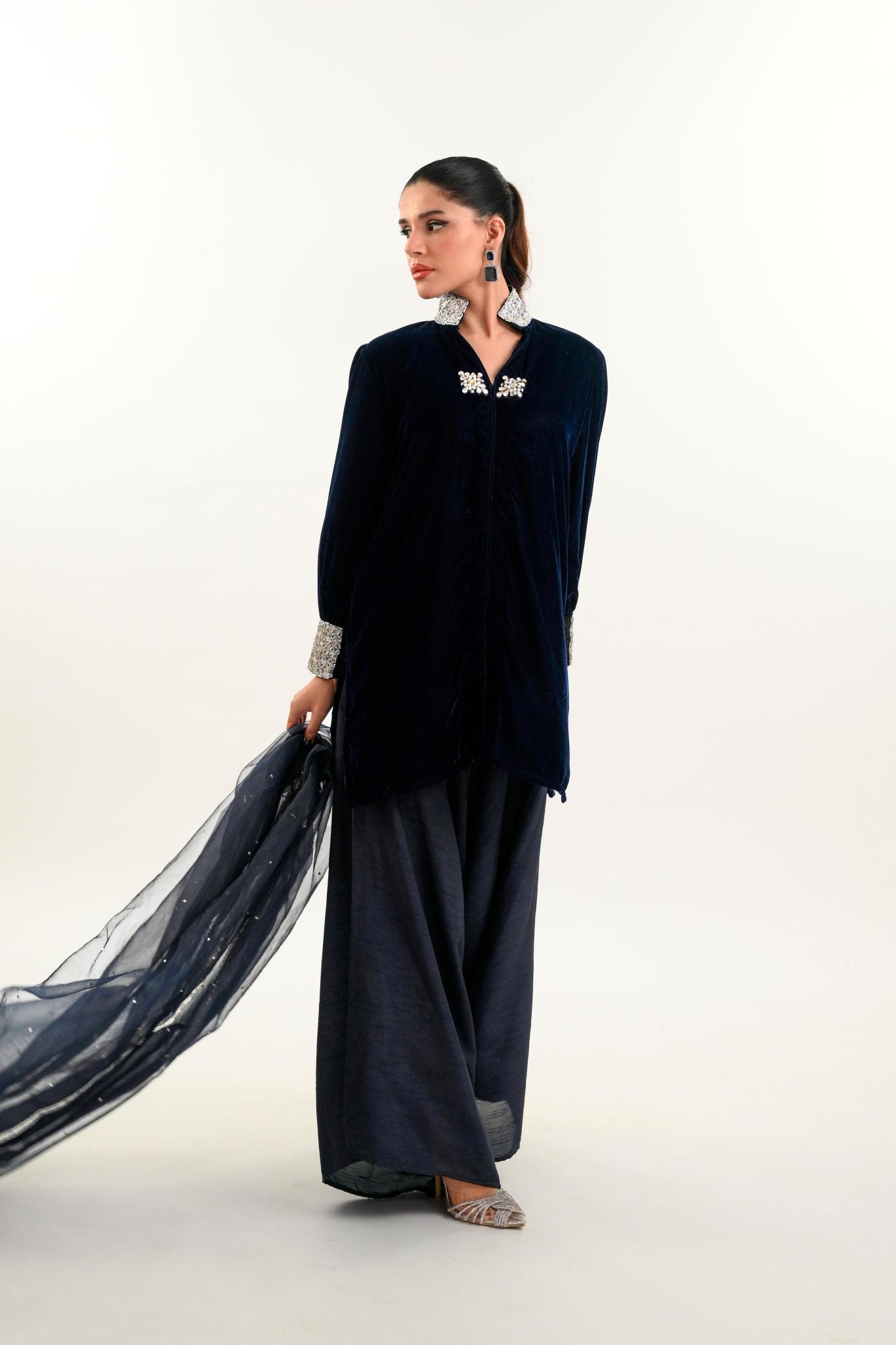 Navy Noir Plain Chiffon Dupatta