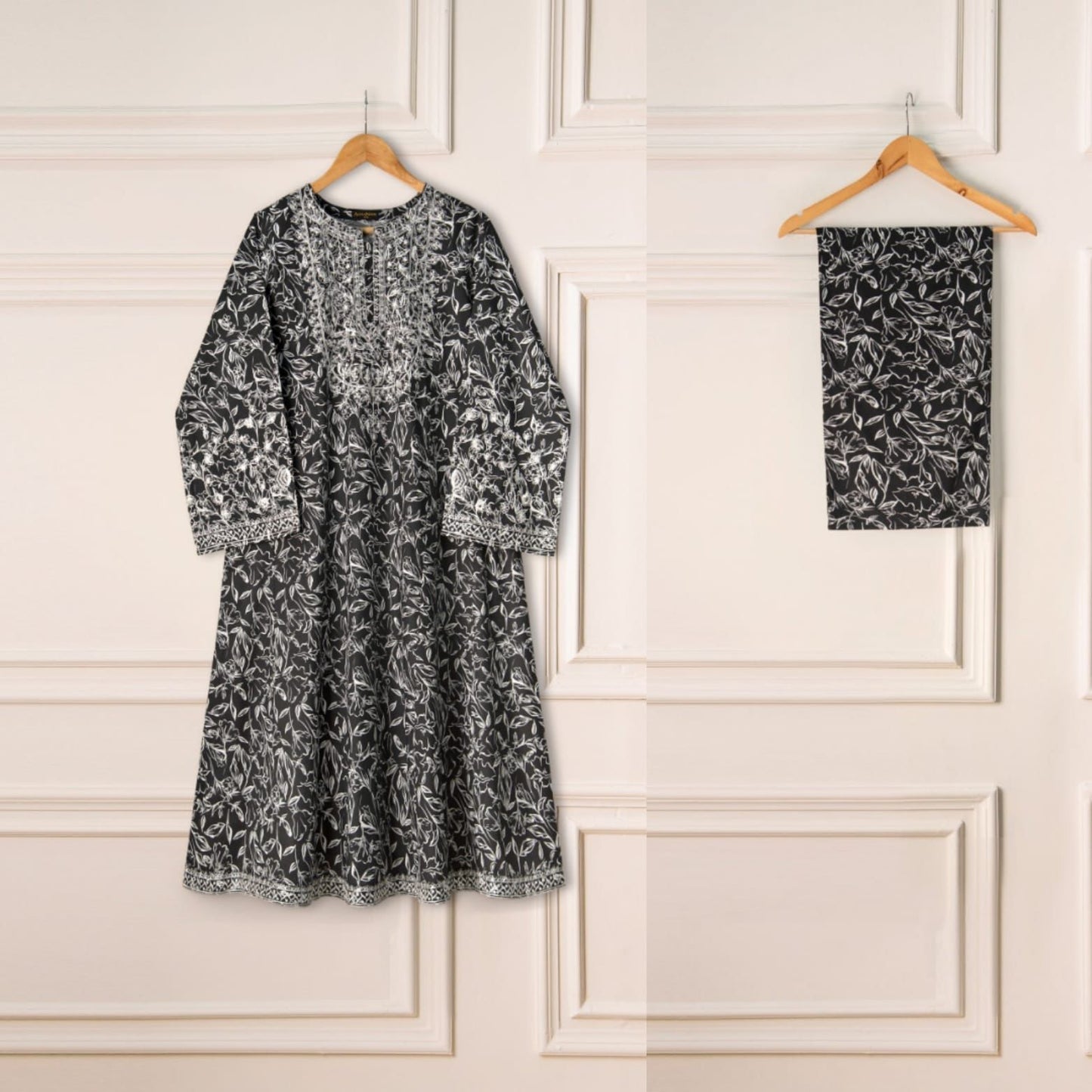 2 Piece - Embroidered Printed Cambric Shirt S111120 - RTS