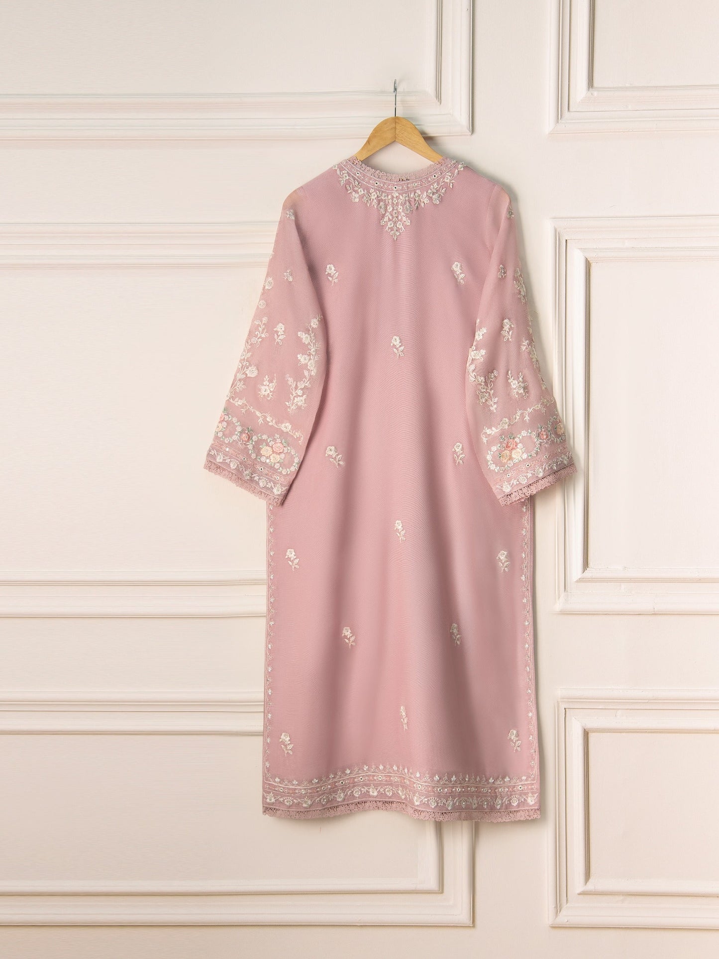 2 Piece- Pure Cotton Net Embroidered Suit S110849