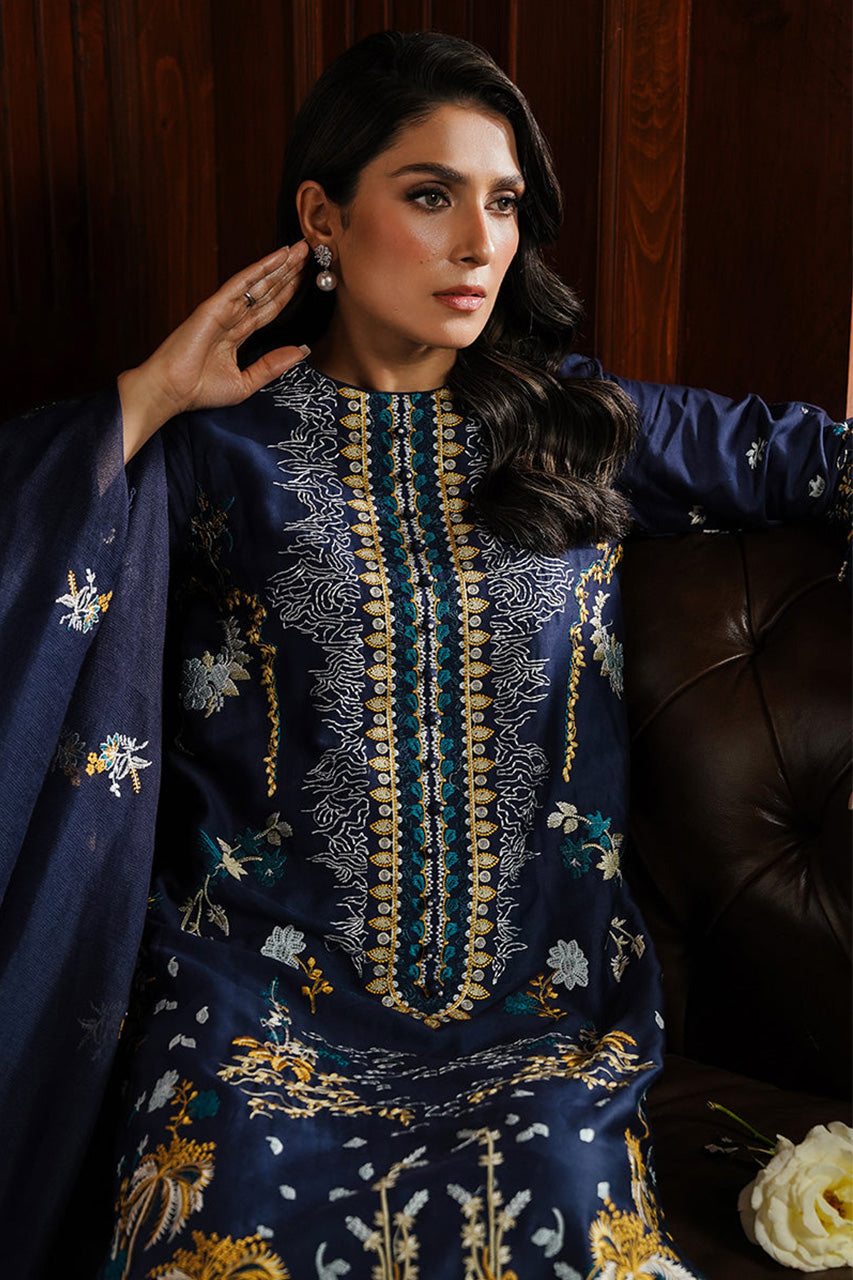 STAIN DE LUXE'24-CELESTIAL NAVY-3PC SATIN EMBROIDERED SUIT