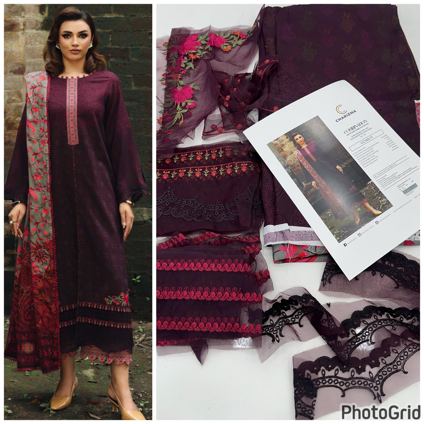 Charizma Luxury Winter Unstitched 3-Piece Suit CCW6-17 – Deep Wine - RTS