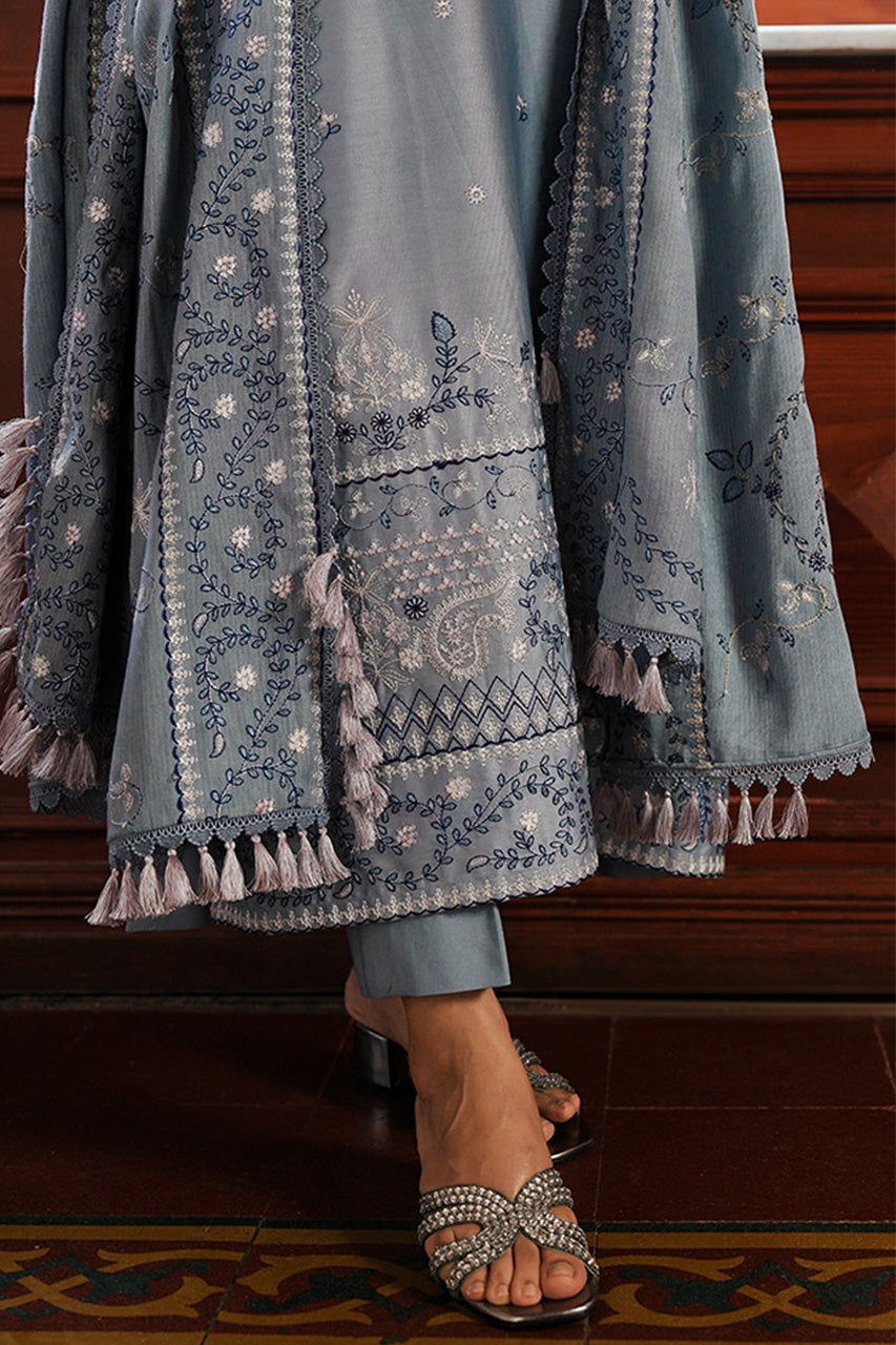 STAIN DE LUXE'24-SERENITY BLUE-3PC SATIN EMBROIDERED SUIT (RTS) photo 4