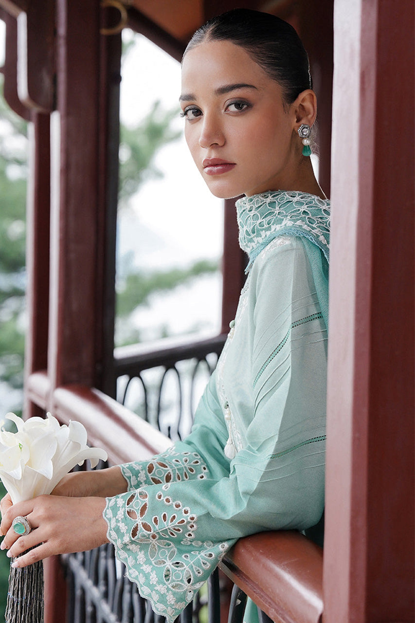 STAIN DE LUXE'24-AQUA MELODY-3PC SATIN EMBROIDERED SUIT