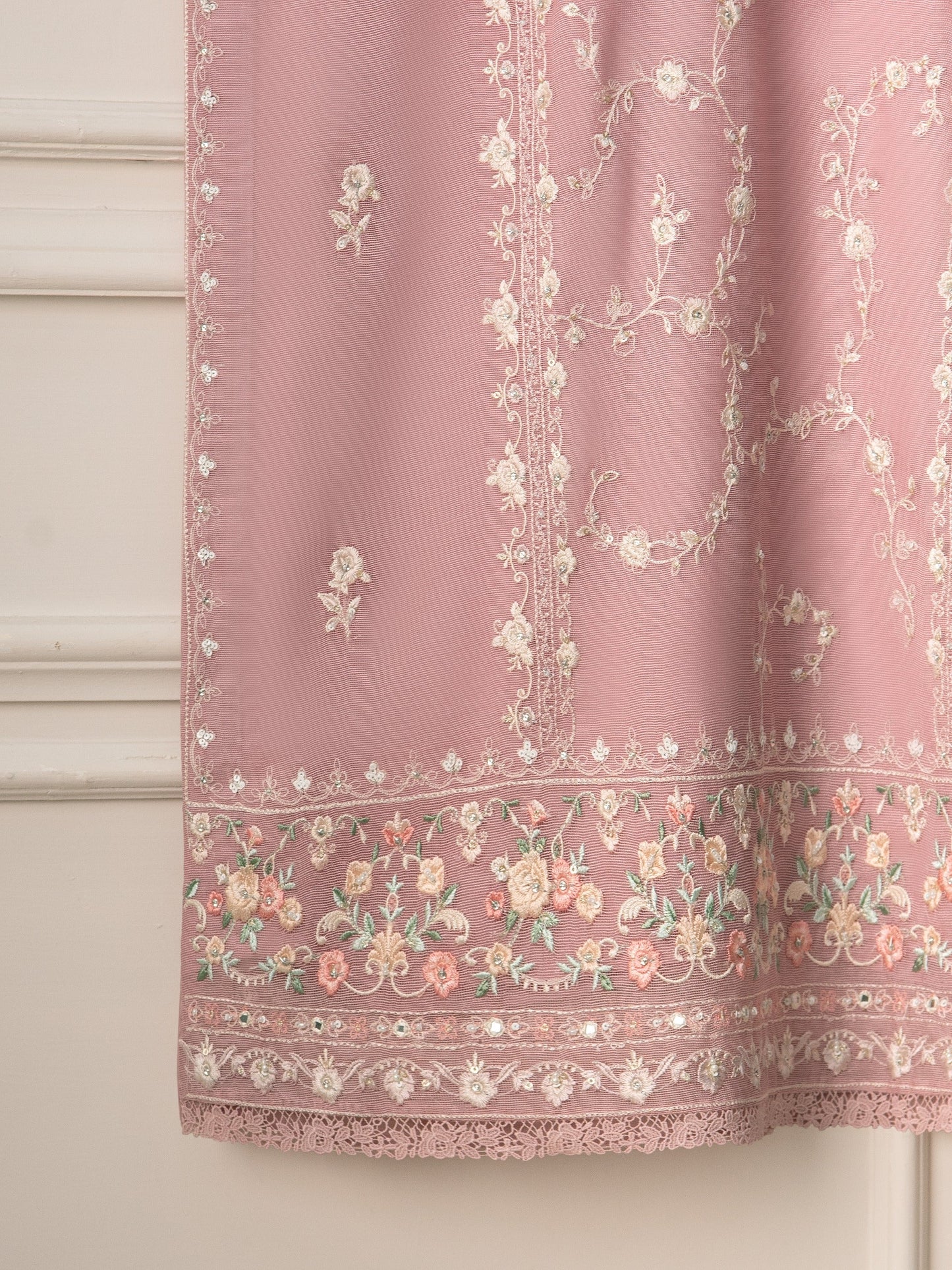 2 Piece- Pure Cotton Net Embroidered Suit S110849