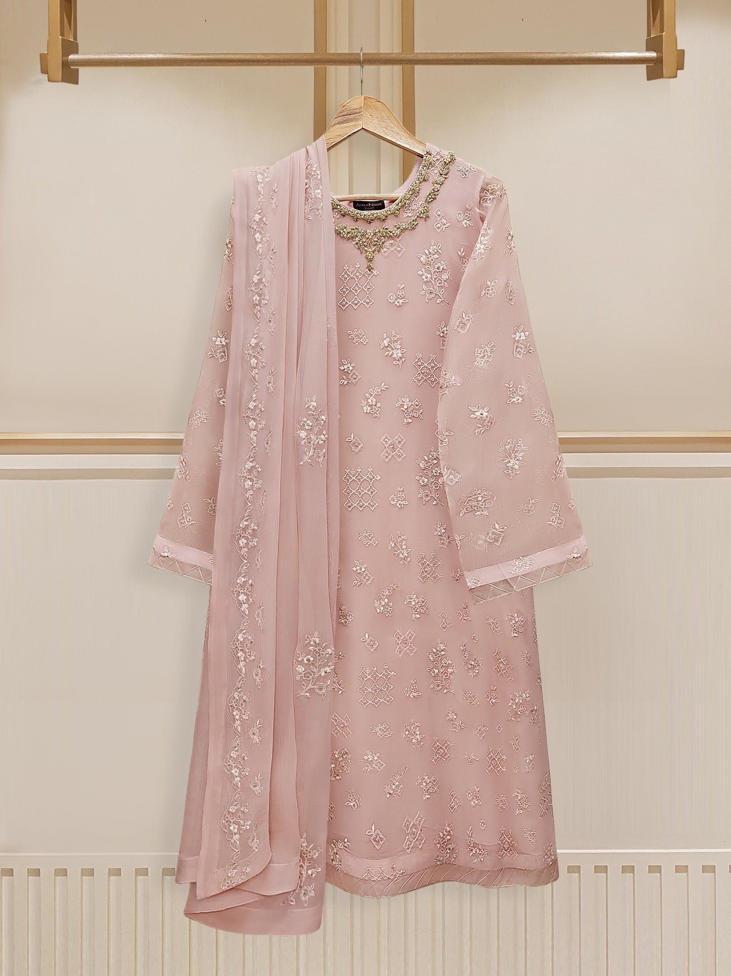 3 Piece - Pure Chiffon Embroidered Suit S110260