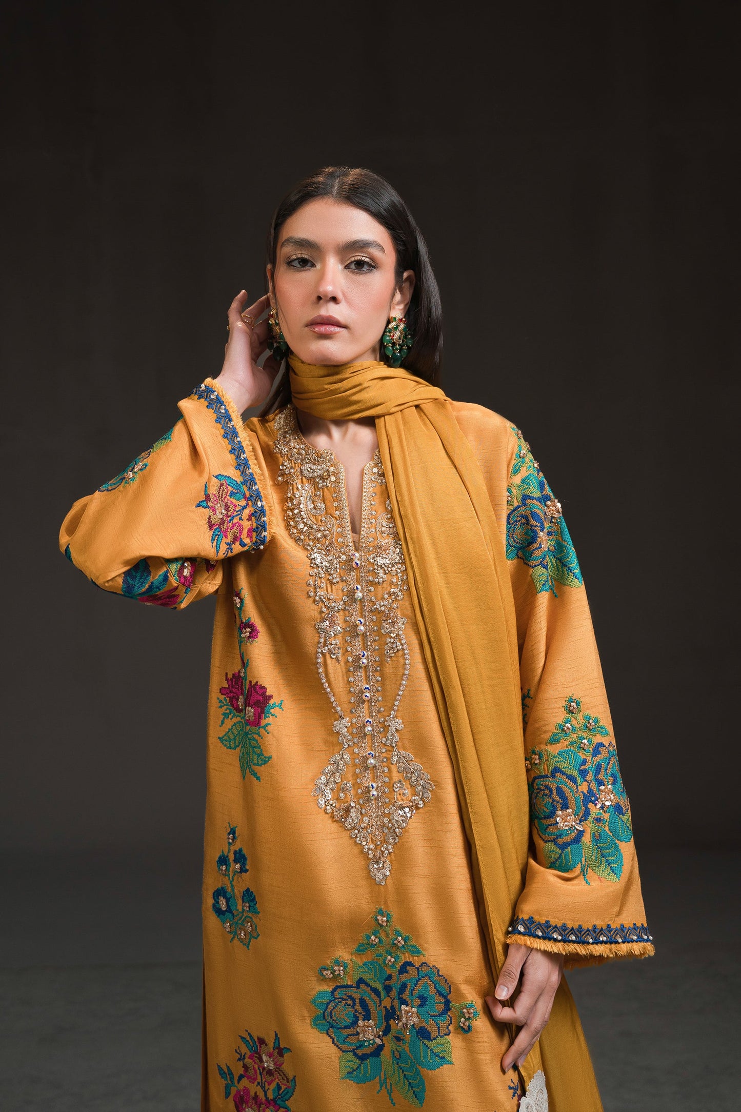 Mustard Yellow Long Kurta Set (D-17)