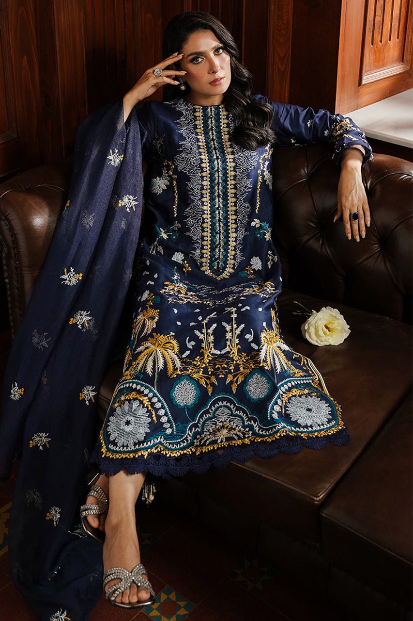 STAIN DE LUXE'24-CELESTIAL NAVY-3PC SATIN EMBROIDERED SUIT