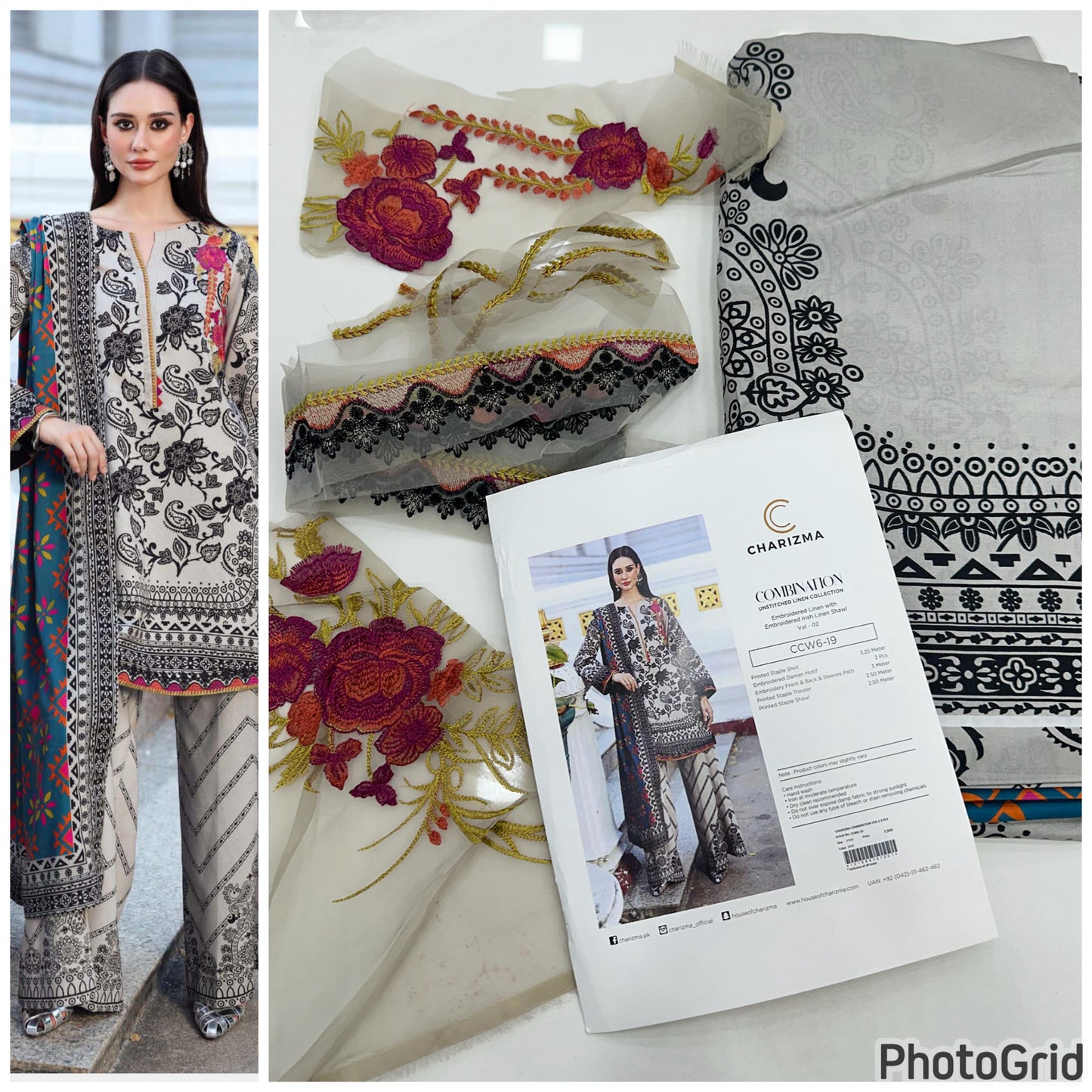 Charizma Luxury Winter Unstitched 3-Piece Suit – Ivory & Black CCW6-19- RTS
