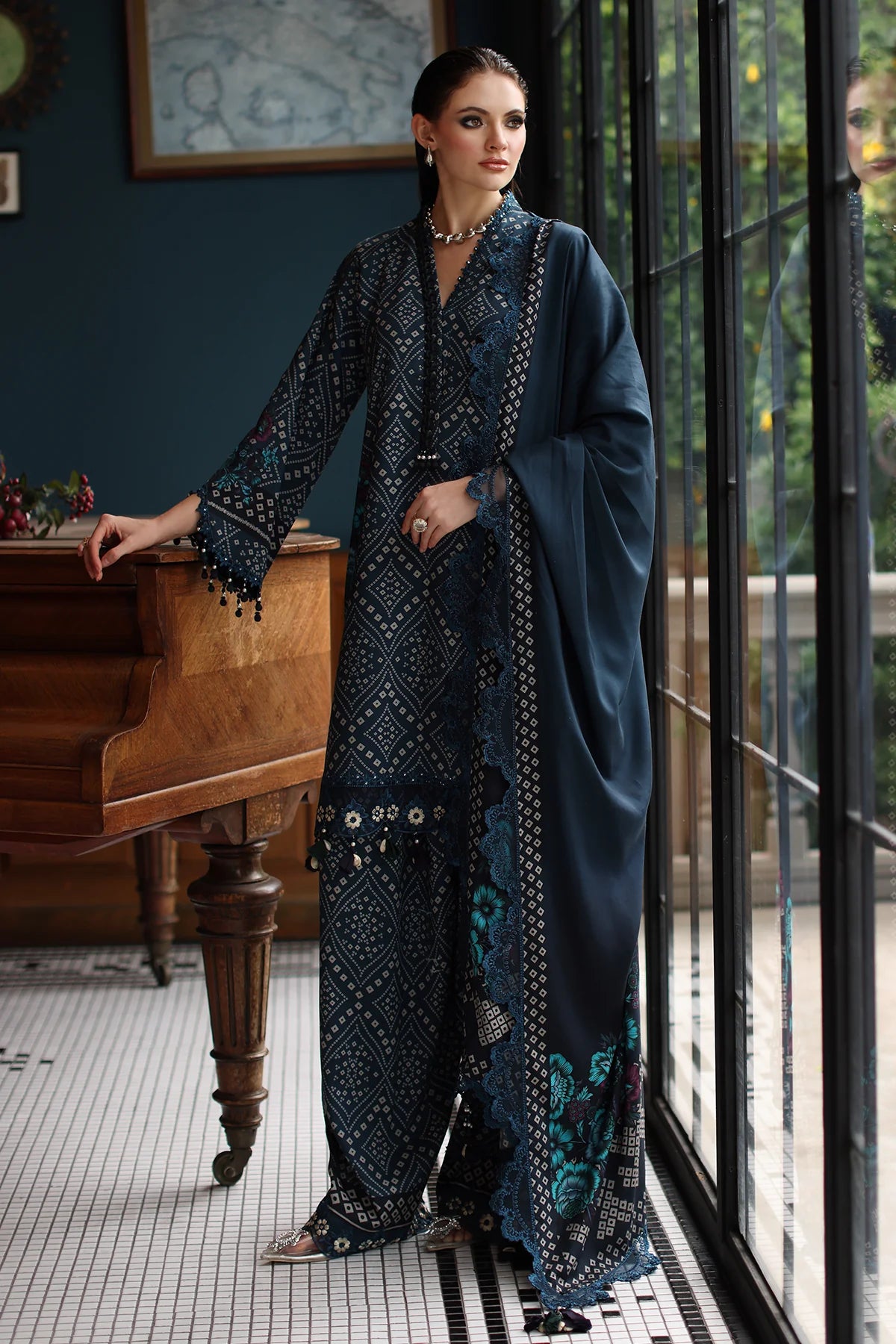 Charizma Luxury Winter Unstitched 3-Piece Suit – Midnight Blue ccw6-20 - RTS