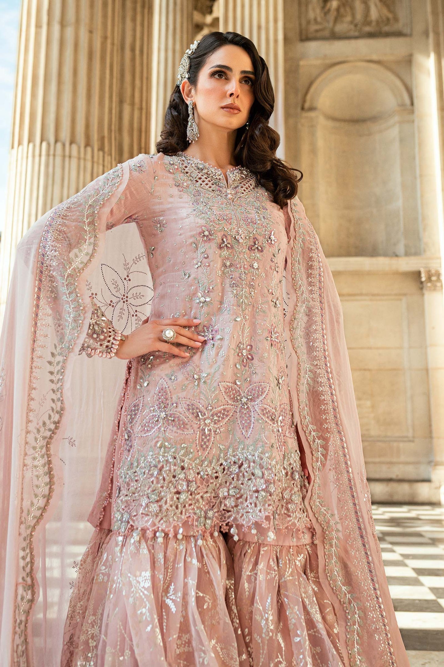 3 Piece Unstitched Embroidered Raw Silk Suit WF-09-05-Nude Pink - RTS
