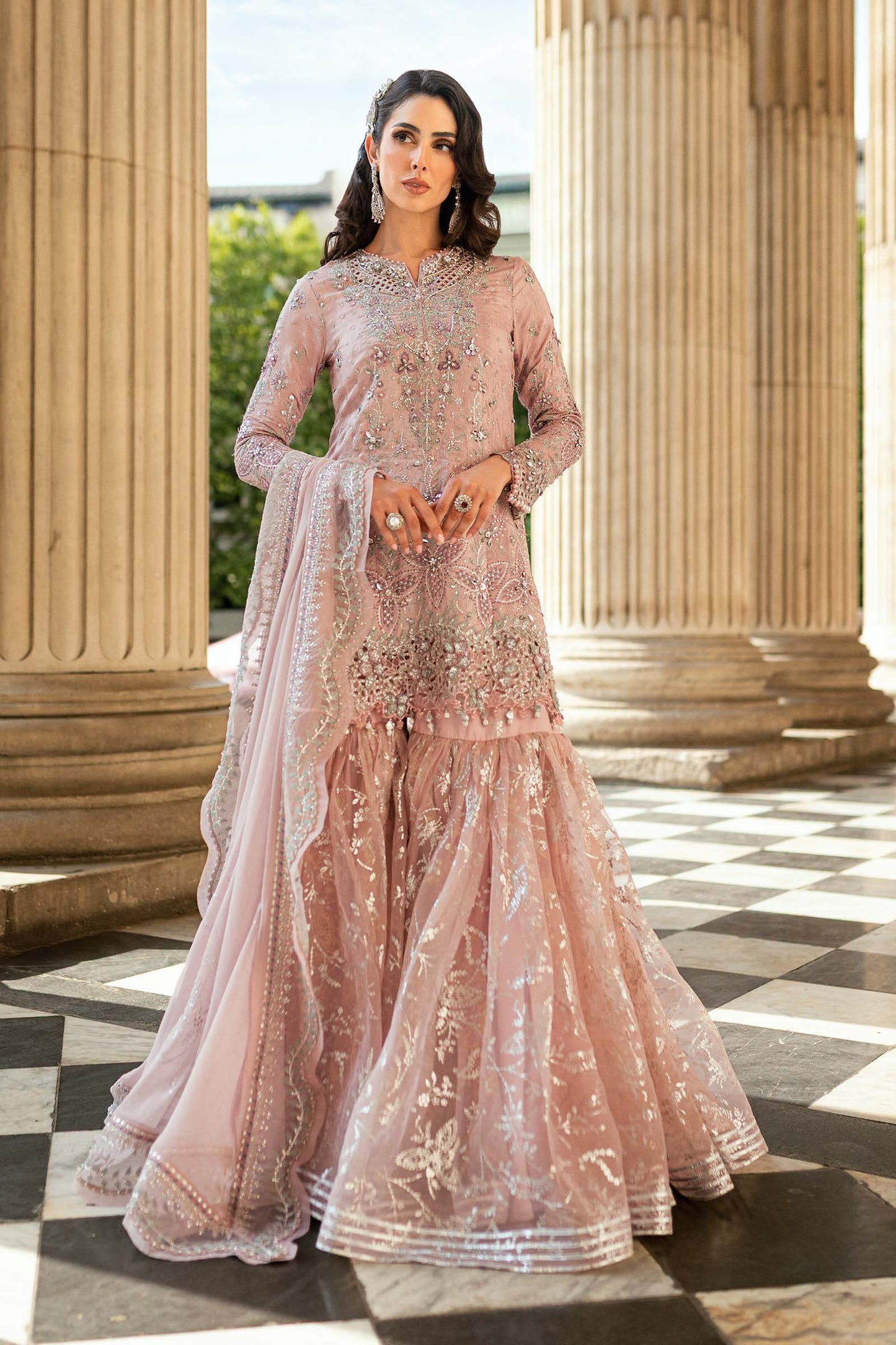 3 Piece Unstitched Embroidered Raw Silk Suit WF-09-05-Nude Pink - RTS