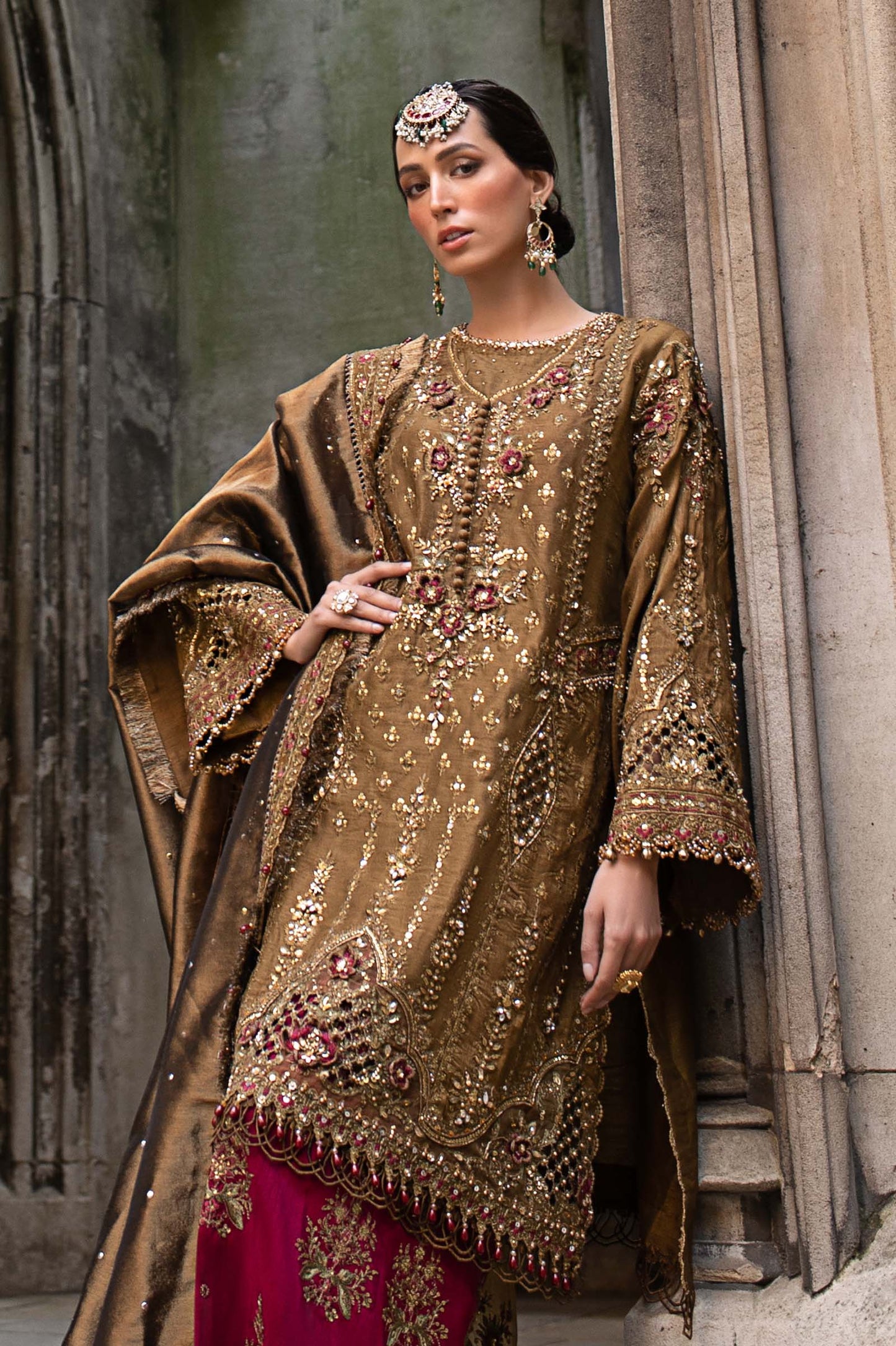 3 Piece Unstitched Embroidered Raw Silk Suit WF-09-04-Tambaku Brown - RTS