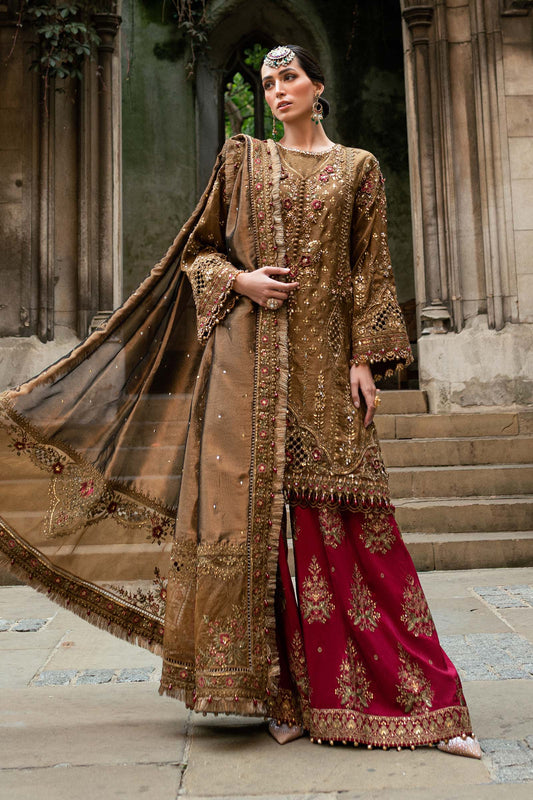 3 Piece Unstitched Embroidered Raw Silk Suit WF-09-04-Tambaku Brown - RTS