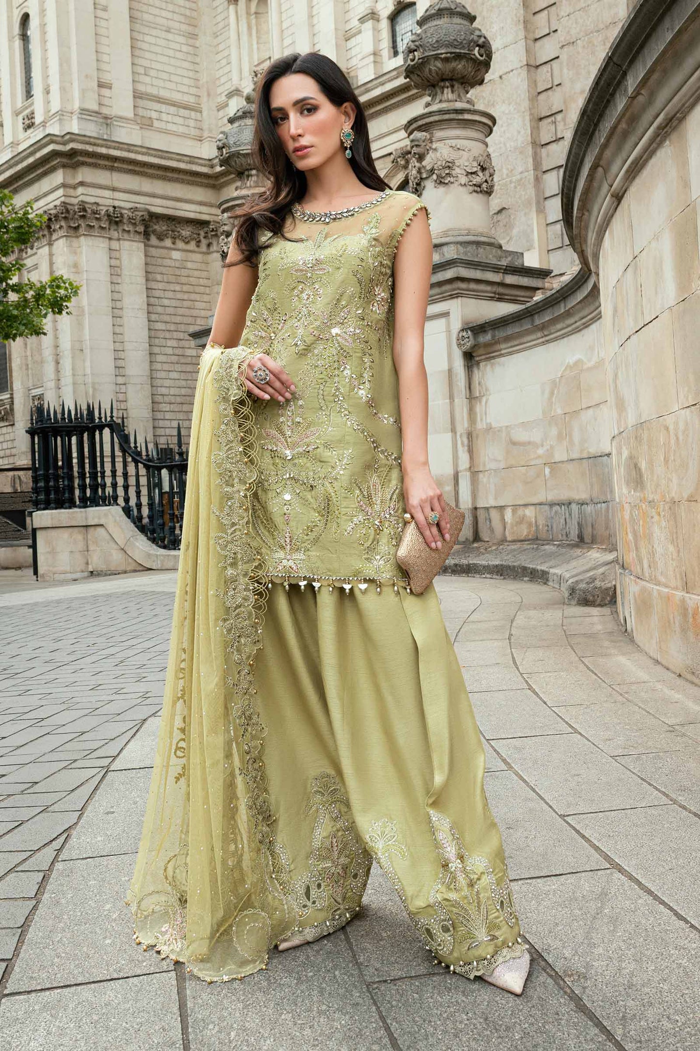 3 Piece Unstitched Embroidered Raw Silk Suit WF-09-08-Olive Green - RTS