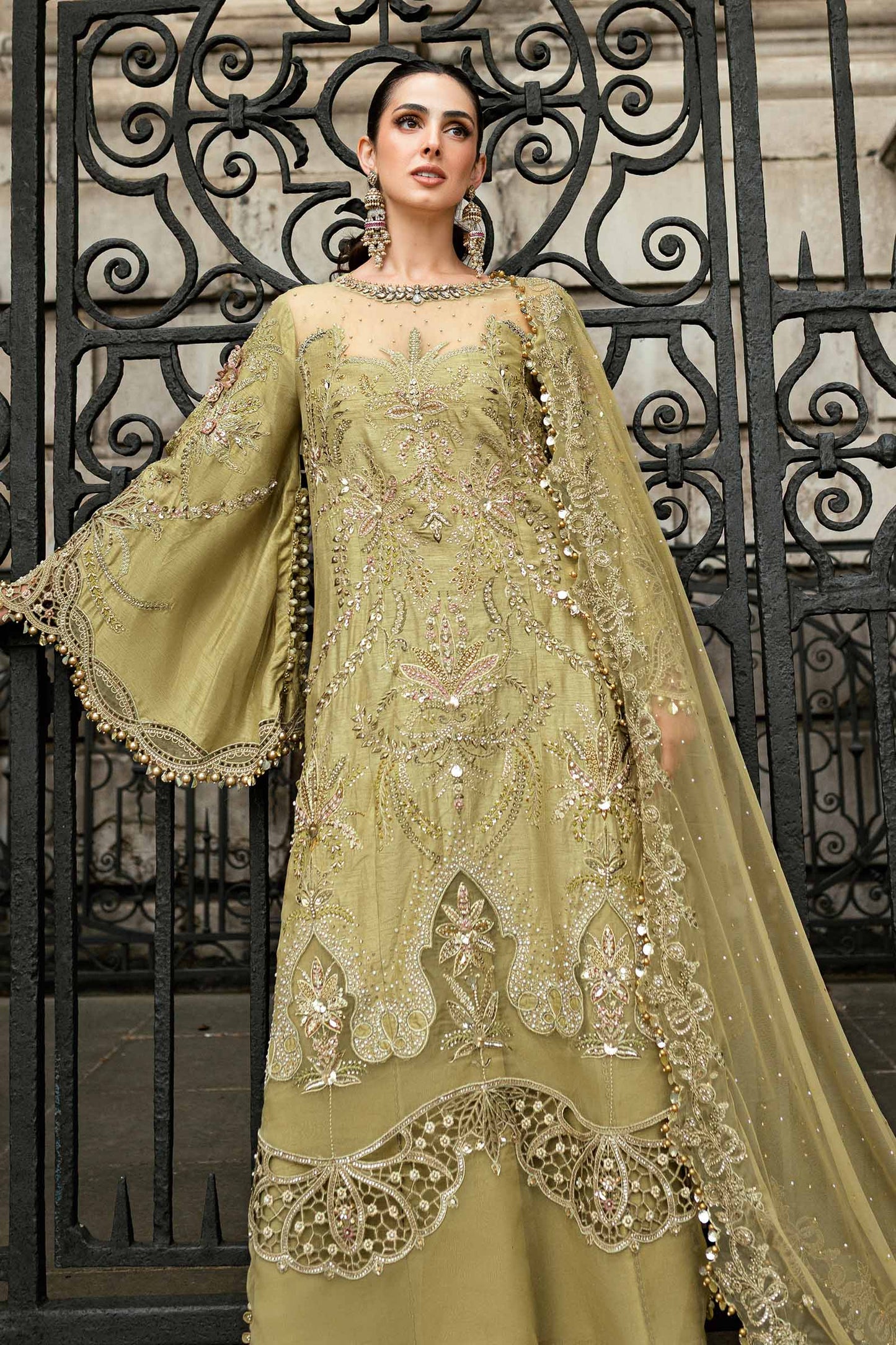 3 Piece Unstitched Embroidered Raw Silk Suit WF-09-08-Olive Green - RTS