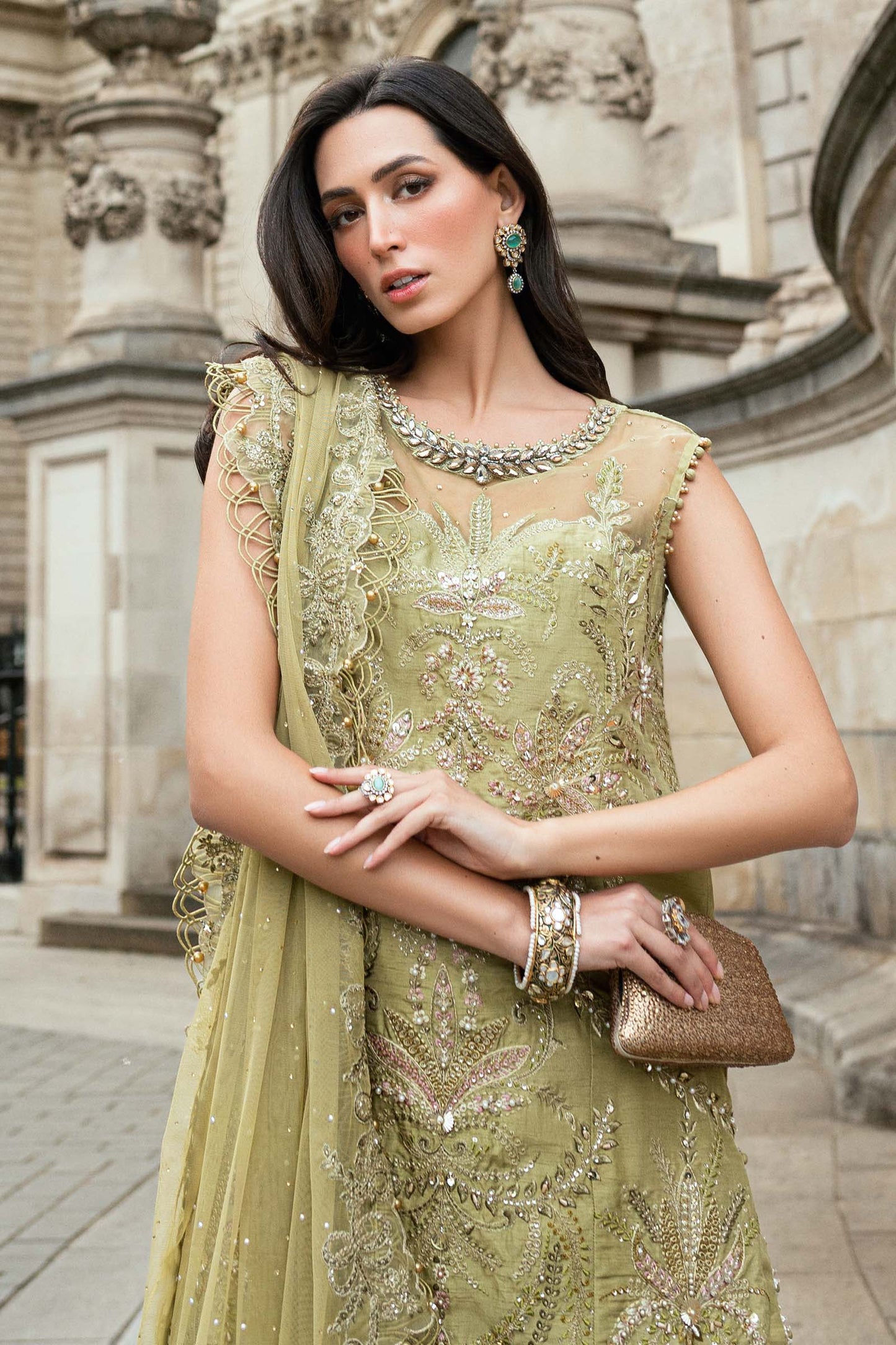 3 Piece Unstitched Embroidered Raw Silk Suit WF-09-08-Olive Green - RTS