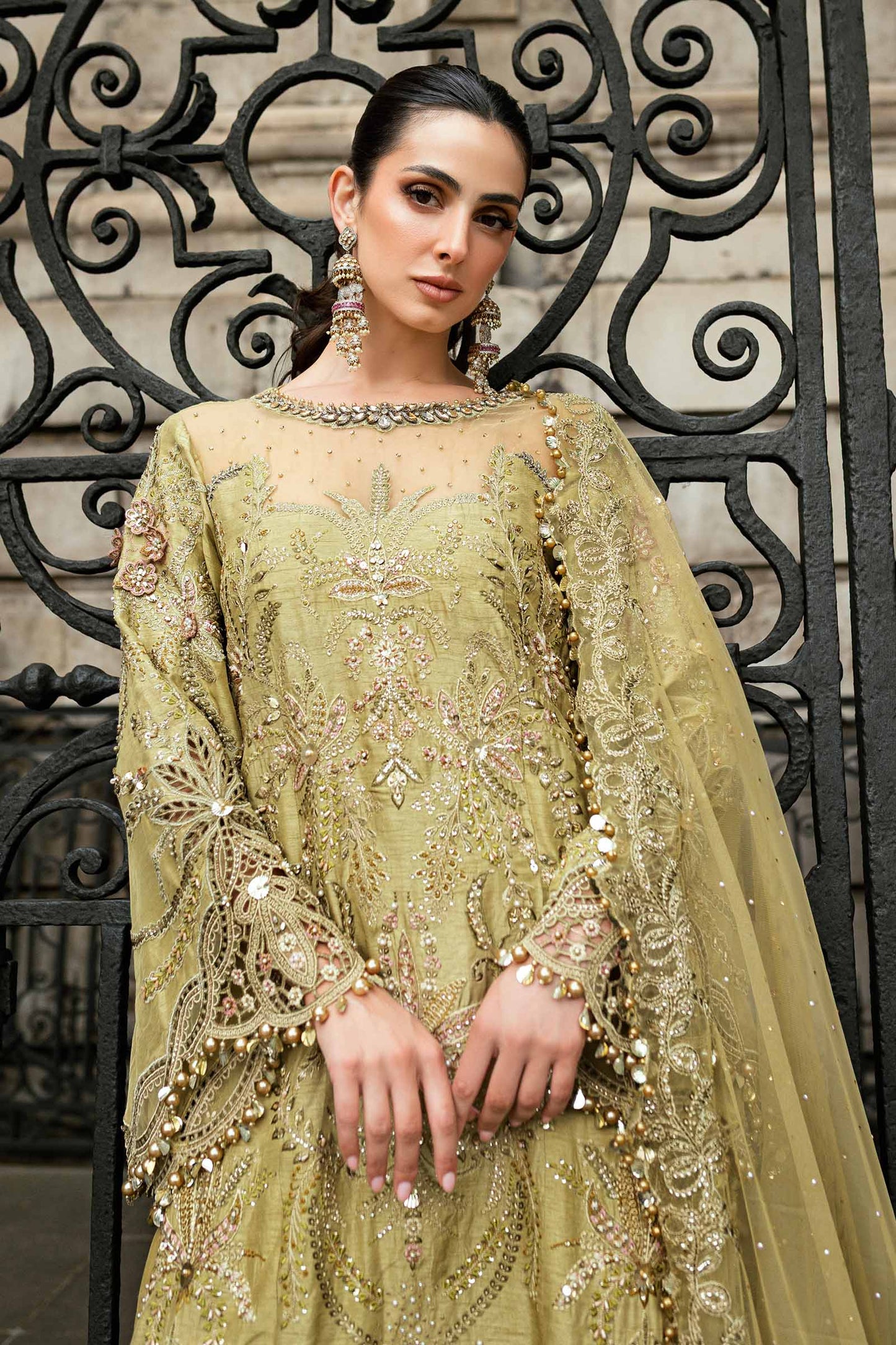 3 Piece Unstitched Embroidered Raw Silk Suit WF-09-08-Olive Green - RTS