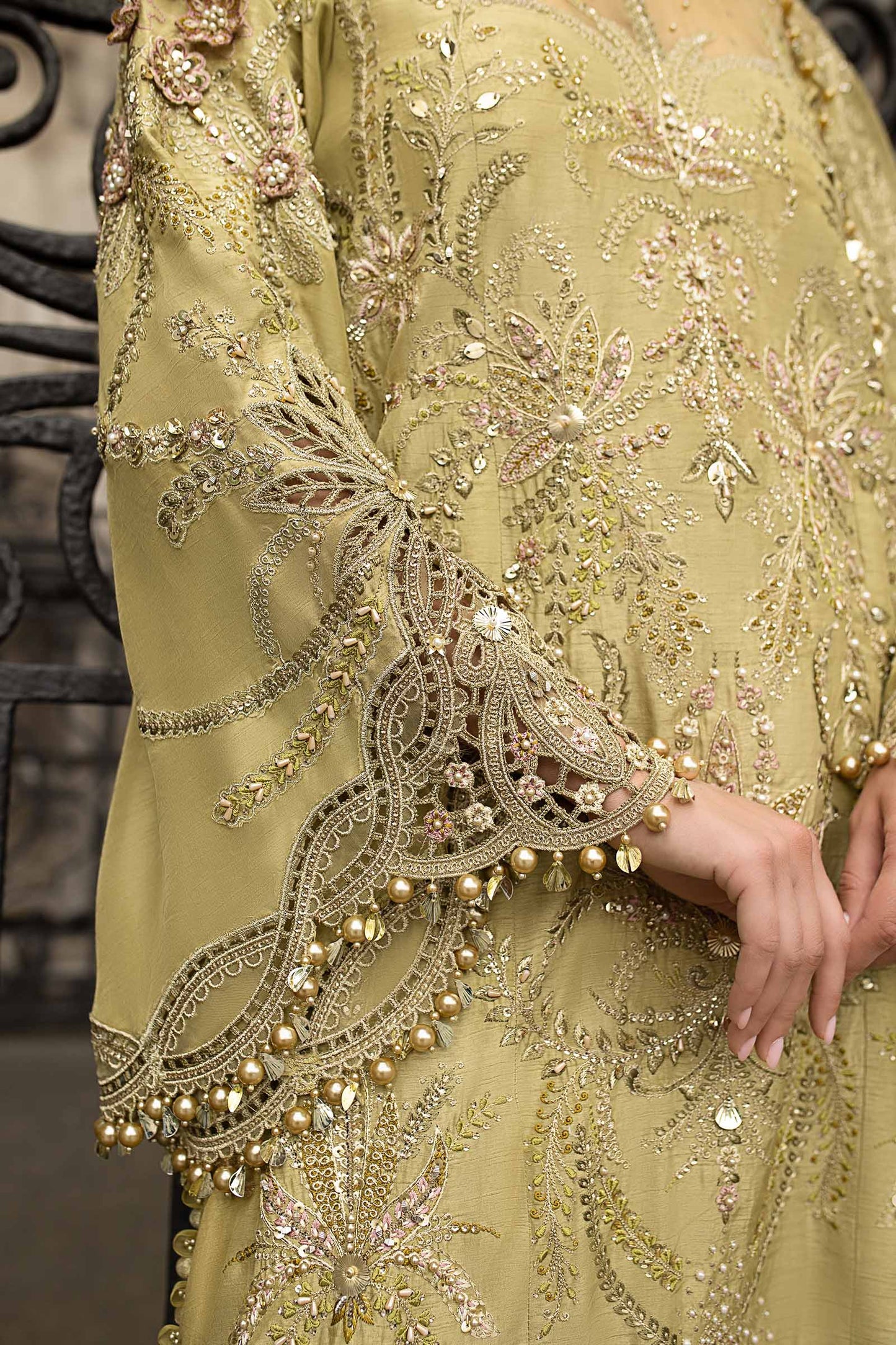 3 Piece Unstitched Embroidered Raw Silk Suit WF-09-08-Olive Green - RTS
