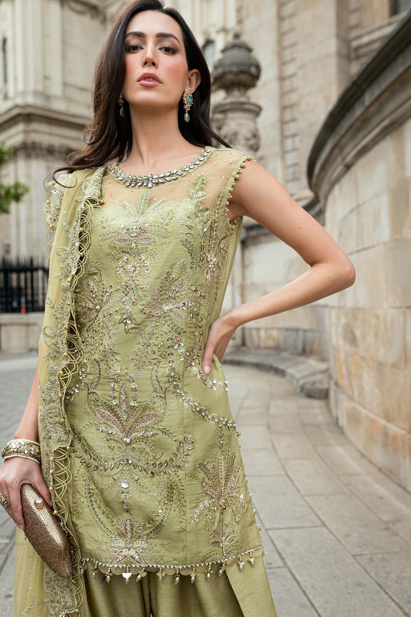 3 Piece Unstitched Embroidered Raw Silk Suit WF-09-08-Olive Green - RTS