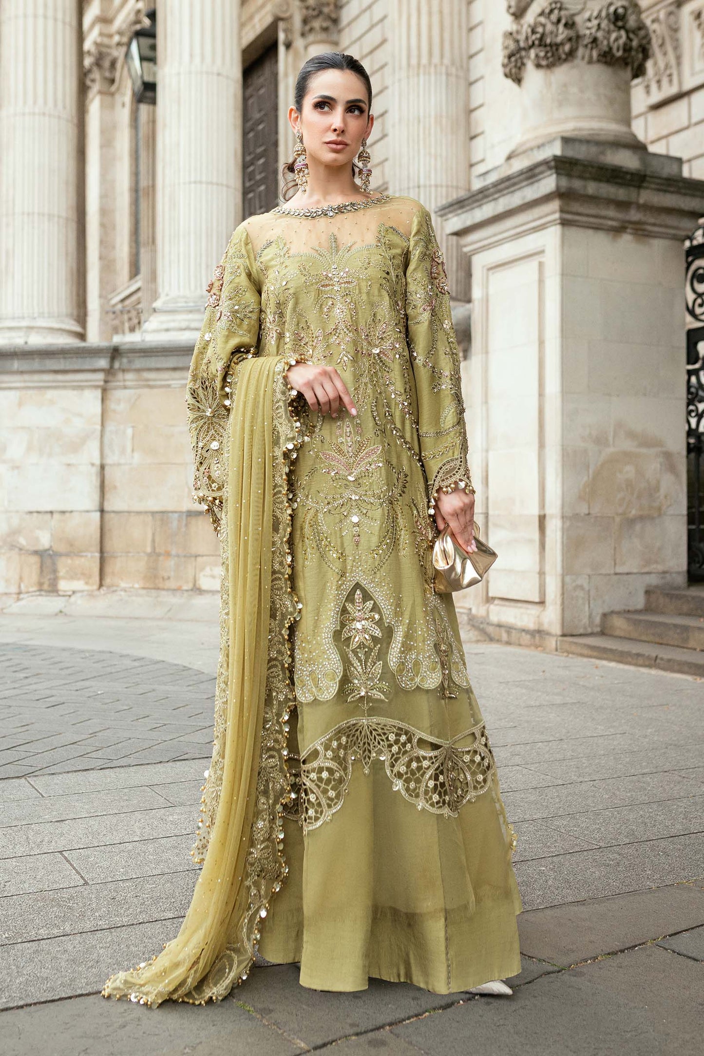 3 Piece Unstitched Embroidered Raw Silk Suit WF-09-08-Olive Green - RTS